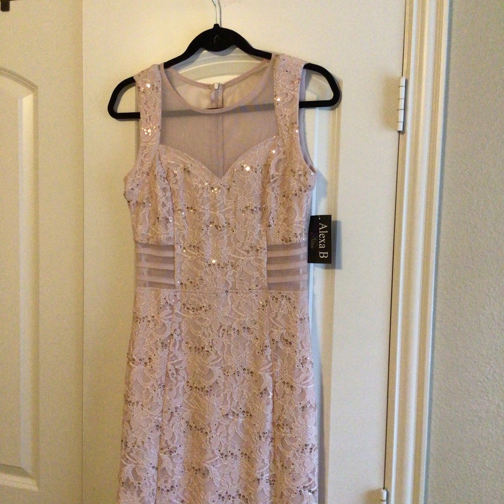 Alexa B Lace & Sequin Prom Dress in Light Pink